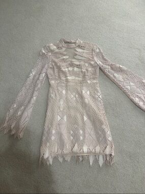 Free People Pale Pink Lace Long-Sleeve Mini Dress